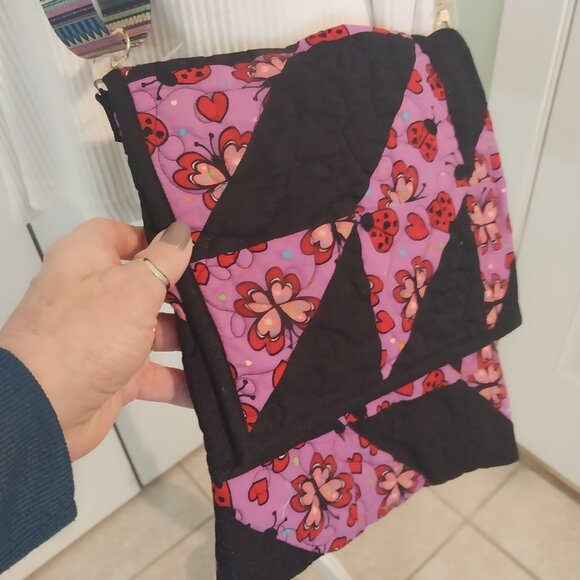 3184 Handmade Quilted Crossbody Bag with Guitar Strap. In Purple and Black. - Picture 2 of 8